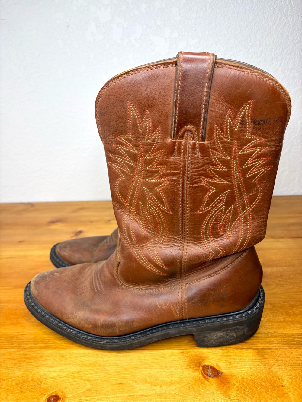 Herman Survivors Men’s Western Boots Brown Leather Stitch Design Size 10